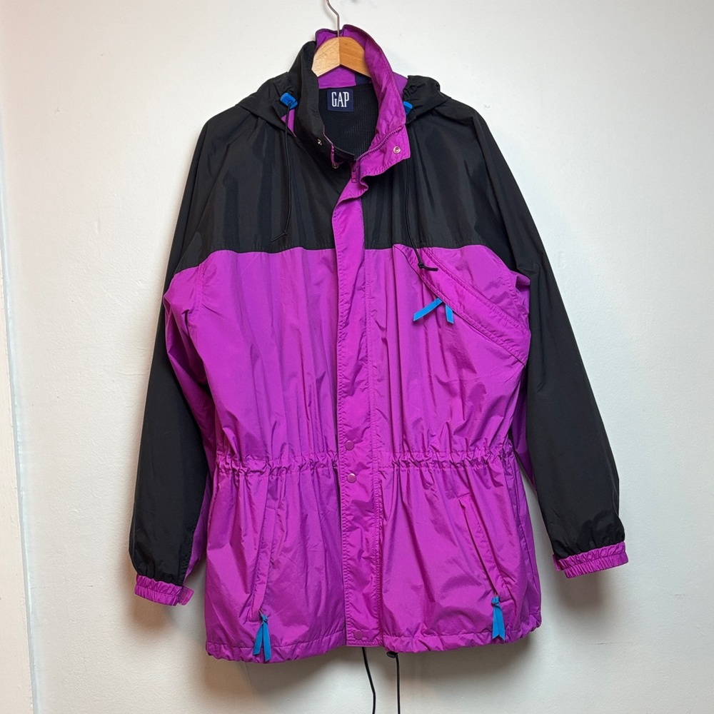 VTG‎ 90s Gap Men’s XL Nylon Purple Black Hooded Zip-Up Windbreaker Jacket Ski